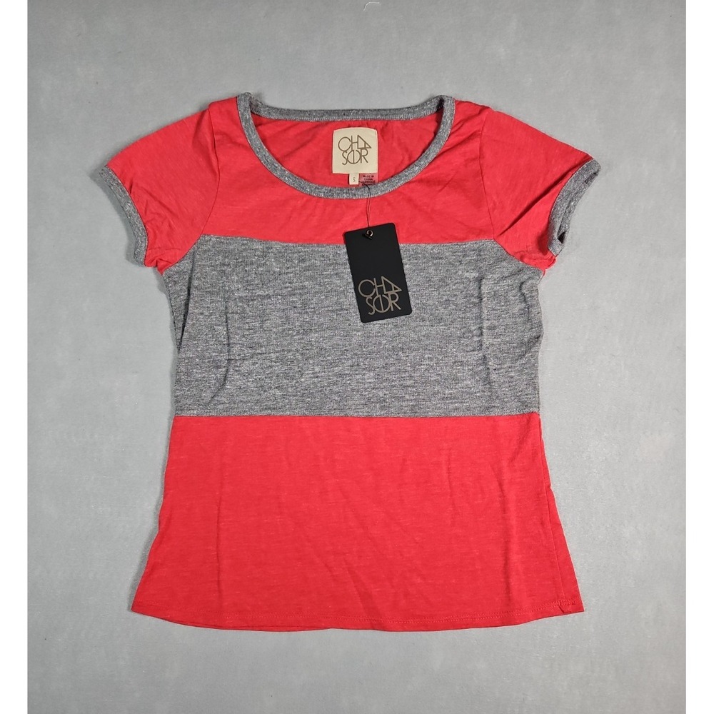 Chaser Womens Pink Gray Colorblock Short Sleeve Tee Size Small NWT